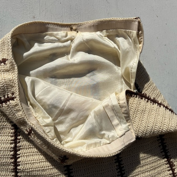 Women's Vintage Knit Weave Skirt Beige Checkered NO TAGS 60s 70s A-Line BOHO - Picture 4 of 12